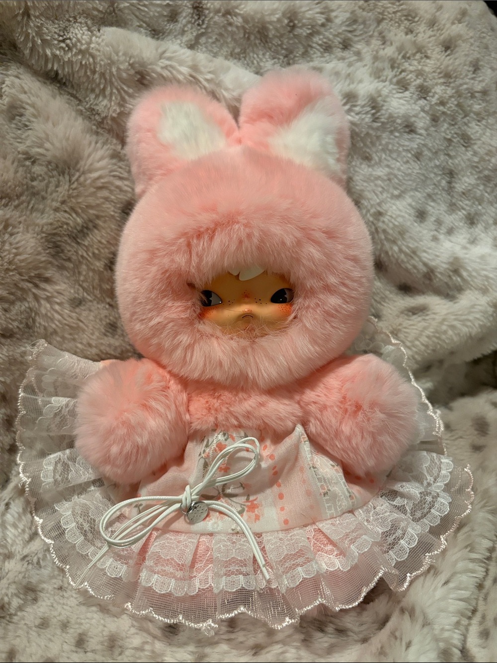 Real Fur Pink Hirno (Hironsi) Short Ear Bunny Plush Pendant